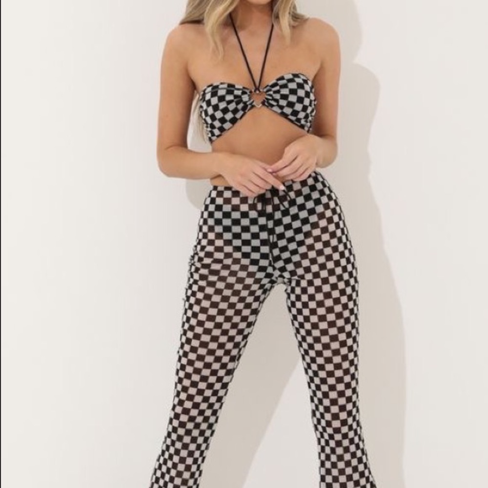 🏁Two Piece Checkered Mesh Set🏁